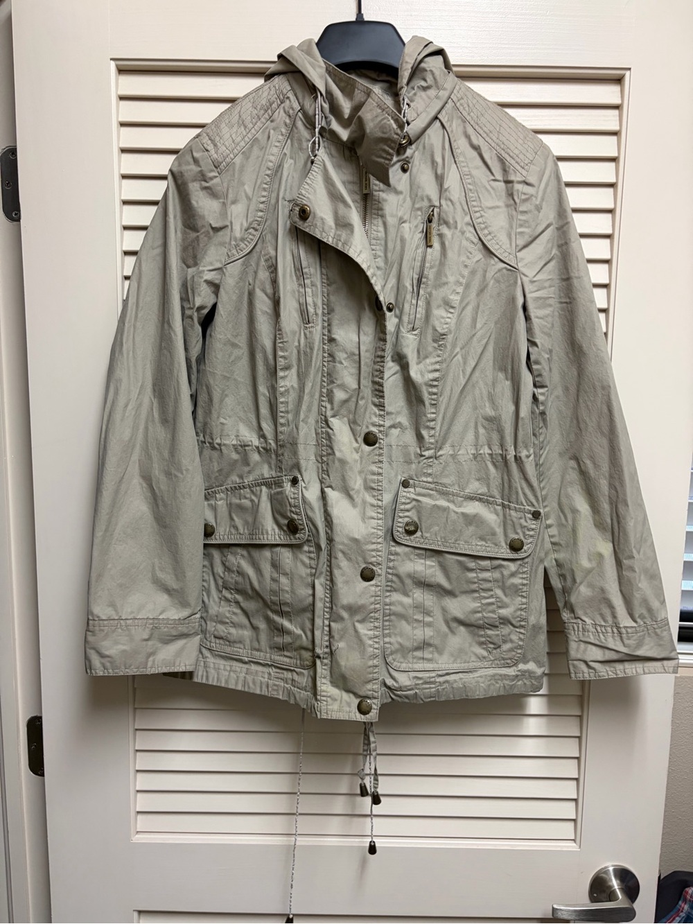 Michael Kors Hooded Utility Jacket Womens M Beige Anorak Cotton Zip Coat Outdoor